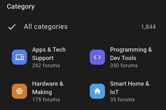The directory's category picker