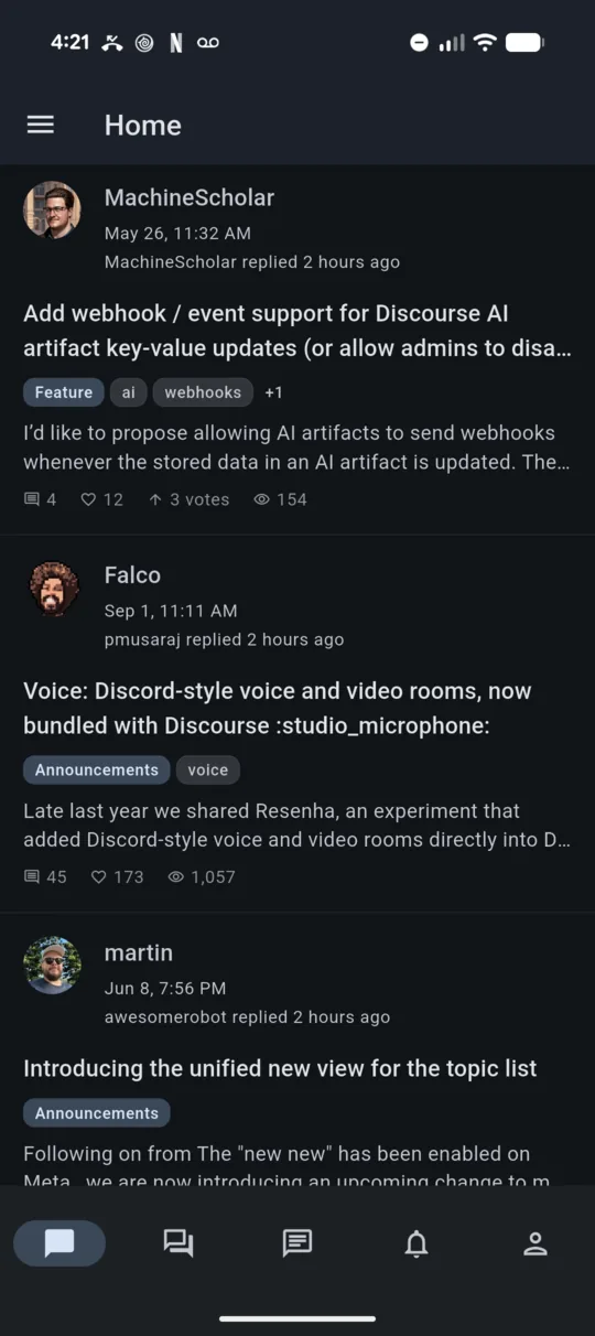 A Discourse forum’s topic list inside ABDA
