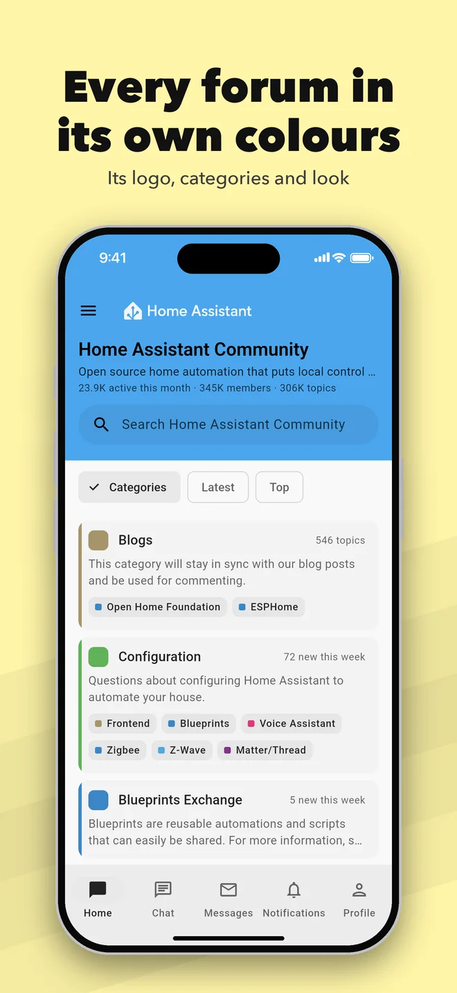 Every forum in its own colours: Home Assistant Community's categories in its own blue